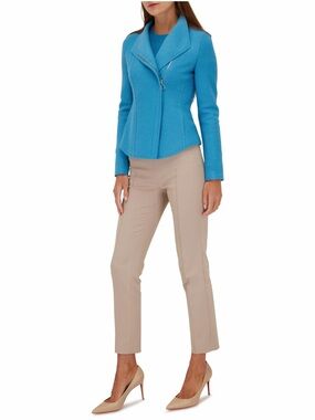 AKRIS PUNTO Cerulean Blue Felted Wool Short Moto Jacket Size 6